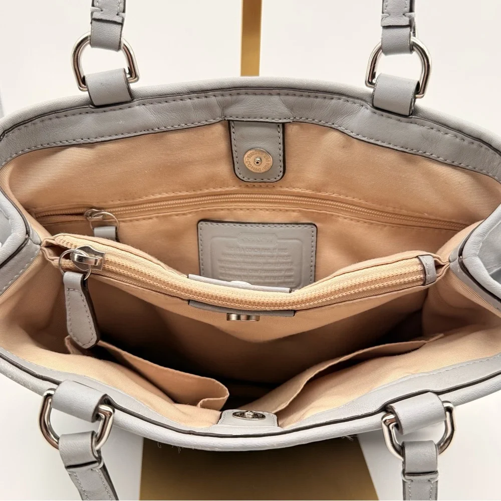 Coach Signature C Gray Leather Trim Satchel Purse Bag Shoulder Tote Handbag - Picture 6 of 15